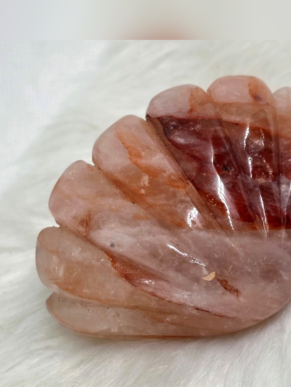 Hematoid Quartz Clam Shell Carving Red Fire Crystal Shell Ocean Decor Gift